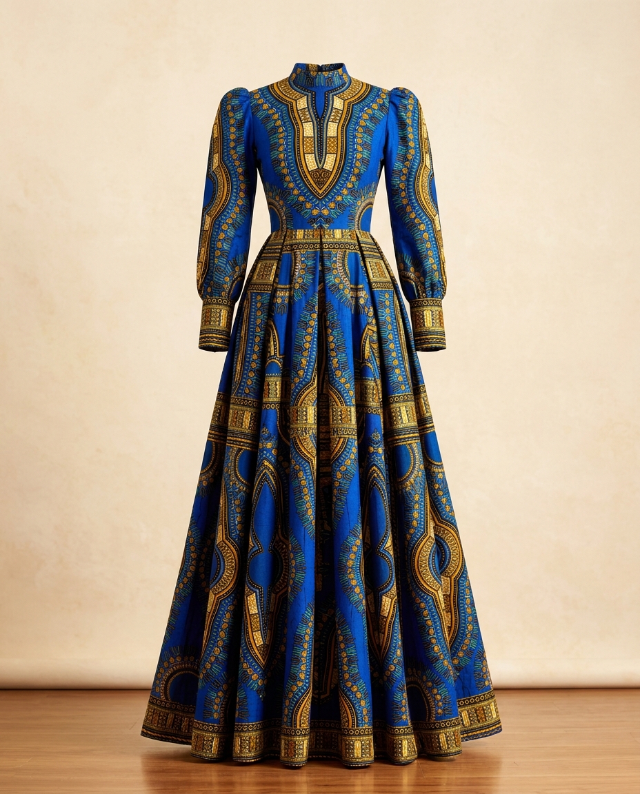 Asoebi Ankara Gown — Long-sleeve Maxi for Owambe